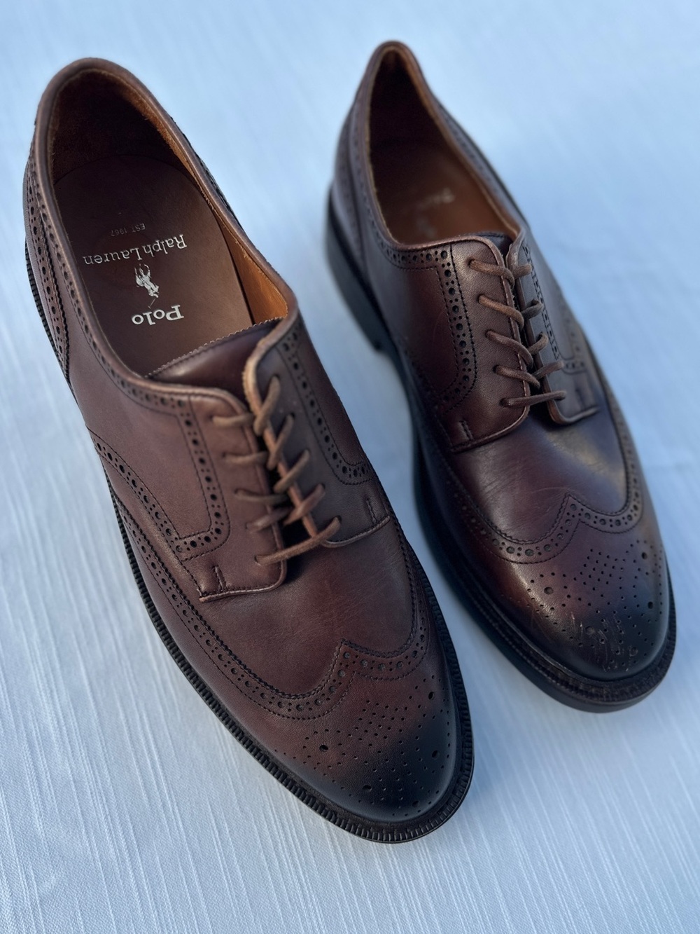 Polo Ralph Lauren Men's Asher Leather Wingtip Vibram Sole Oxford Shoes | 11D